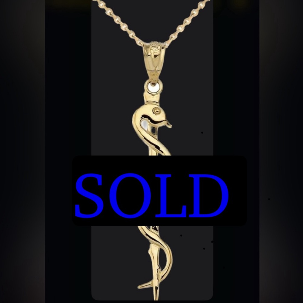 NEW Rod of Asclepius MEDICINE symbol 14k YG NOT plated pendant ONLY